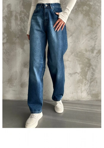 Pullaps Toka Detaylı Bol Kesim Geniş Paça Rahat Baggy Jean Pantolon