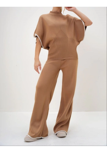 Pullaps Yarım Balıkçı Bluz Ve Palazzo Pantolon Takım Bisküvi