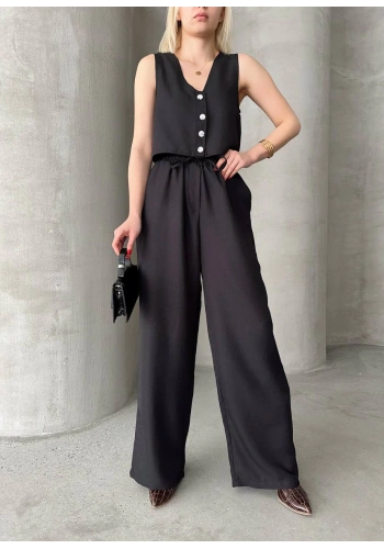 Pullaps Yelek Pantolon Keten İkili Takım Siyah