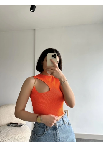 Pullaps Zincir Detaylı Triko Crop Pembe