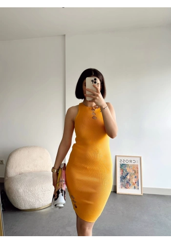 Pullaps Zincir Detaylı Triko Elbise