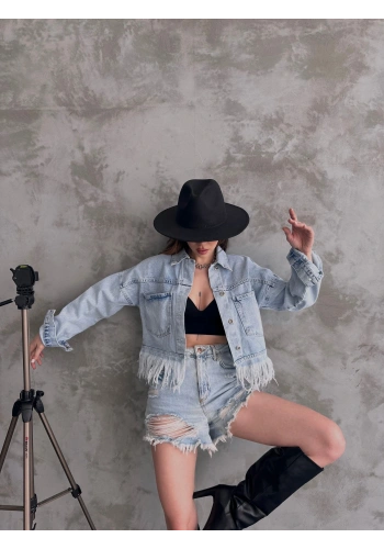 Saçak Detaylı Denim Ceket