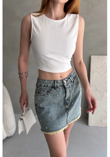 Sırtı Kemer Detaylı Kaşkorse Crop Bluz