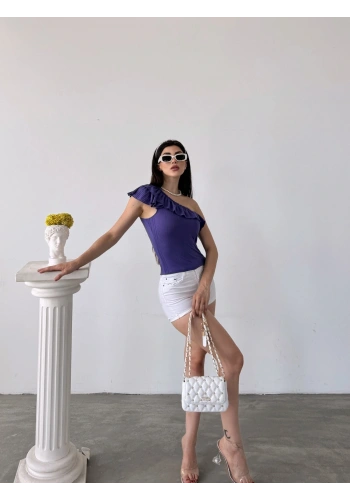 Tek Omuz Fırıfır Detaylı Bluz