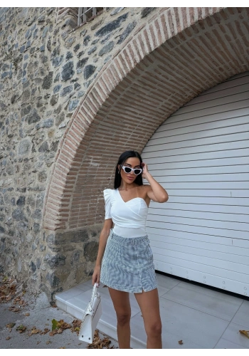 Tek Omuz Prenses Kol Crep Bluz