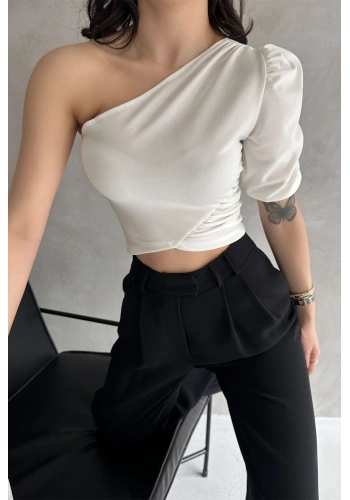 Tek Omuz Prenses Kol Crep Bluz