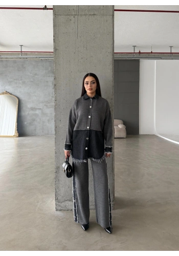 Pullaps Kot Garnili Pantolonlu Triko Takım Antrasit