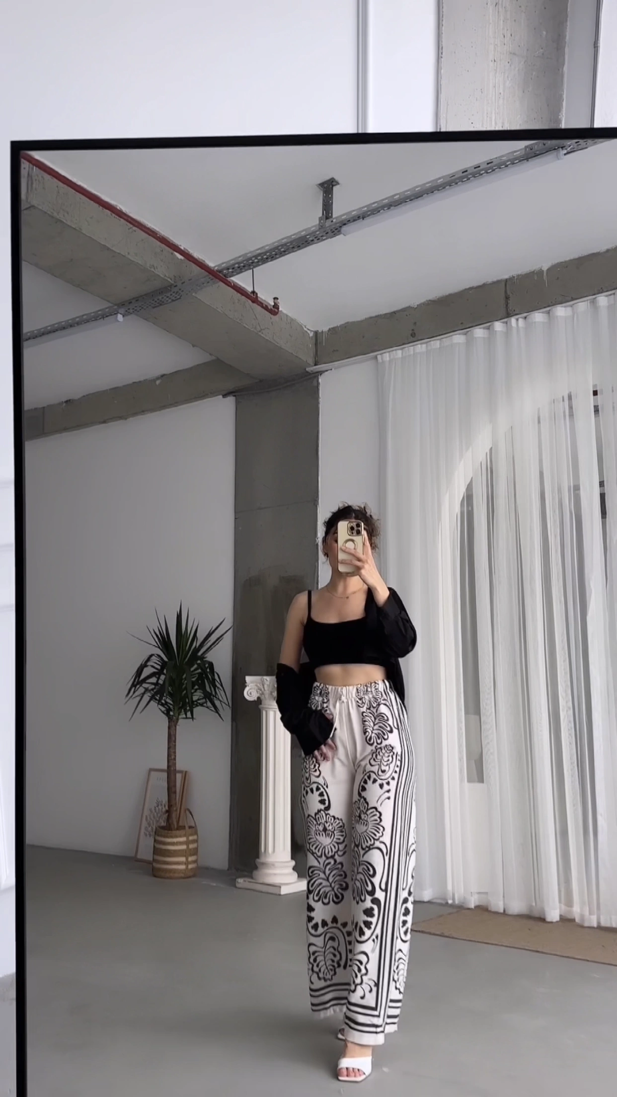 Pullaps Beli Lastikli Desenli Keten Pantolon