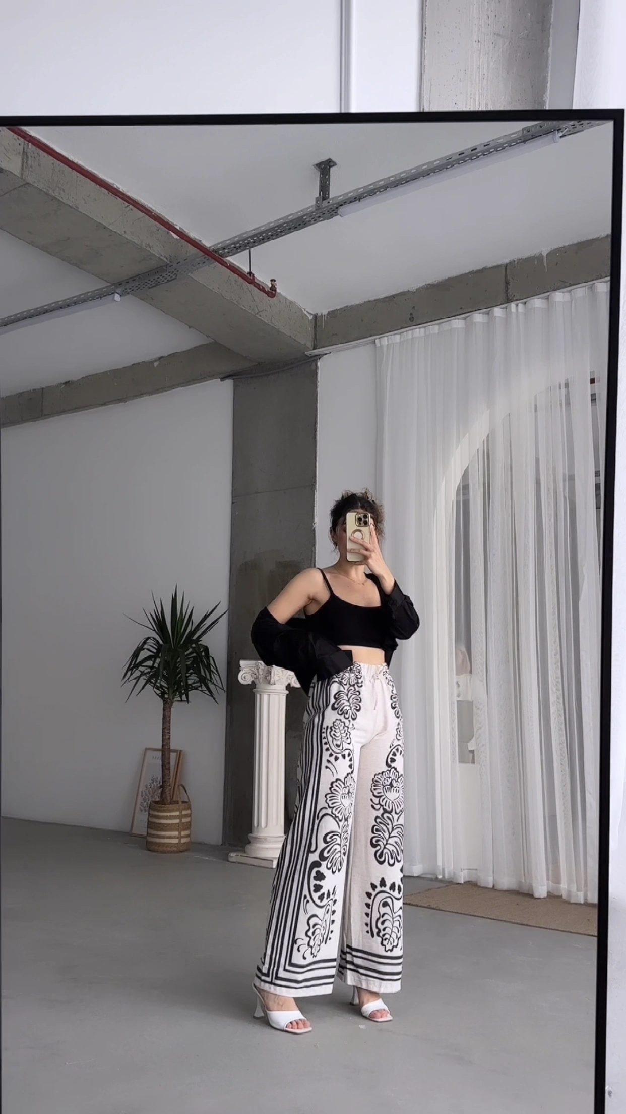 Pullaps Beli Lastikli Desenli Keten Pantolon