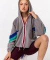 Kadın Gri Fermuarlı Kapüşonlu Polar Sweatshirt
