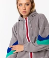 Kadın Gri Fermuarlı Kapüşonlu Polar Sweatshirt