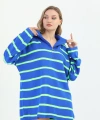 Pullaps Kadın Çizgili Fermuarlı Oversize Triko