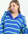 Pullaps Kadın Çizgili Fermuarlı Oversize Triko