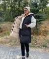 Kadın Siyah Çift Taraflı Fermuarlı Uzun Şişme Yelek