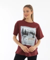 Oversize Baskılı Bordo Tişört