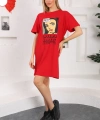 Baskılı uzun elbise&tunik kırmızı