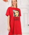 Baskılı uzun elbise&tunik kırmızı