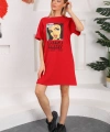 Baskılı uzun elbise&tunik kırmızı