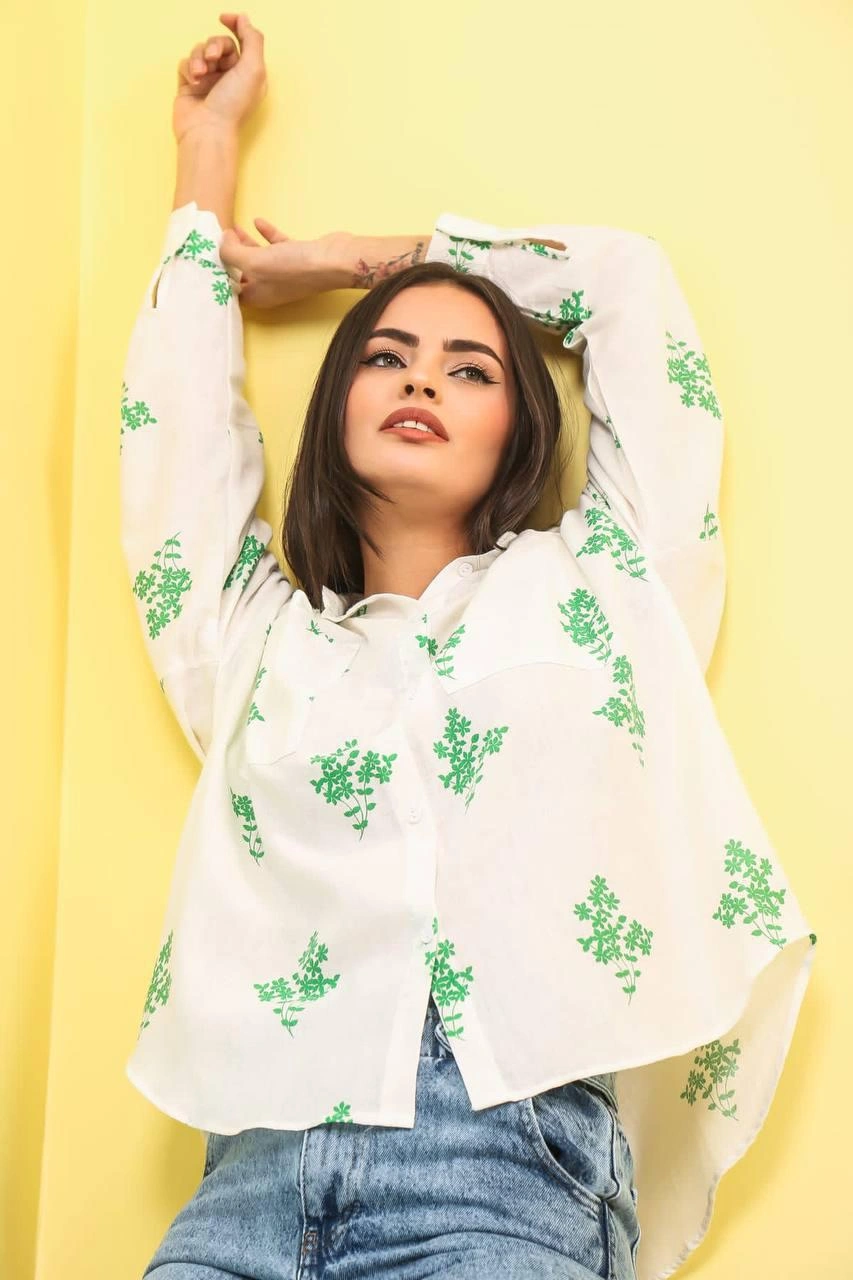 Pullaps Kadın Oversize Çiçek Desenli Gömlek
