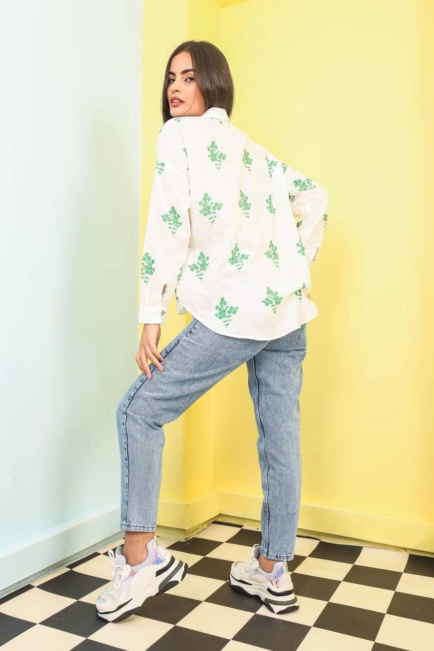 Pullaps Kadın Oversize Çiçek Desenli Gömlek