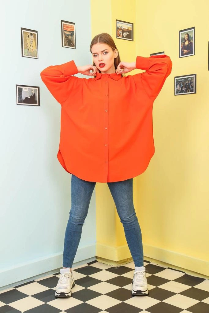 Pullaps Kadın Oversize Turuncu Gömlek