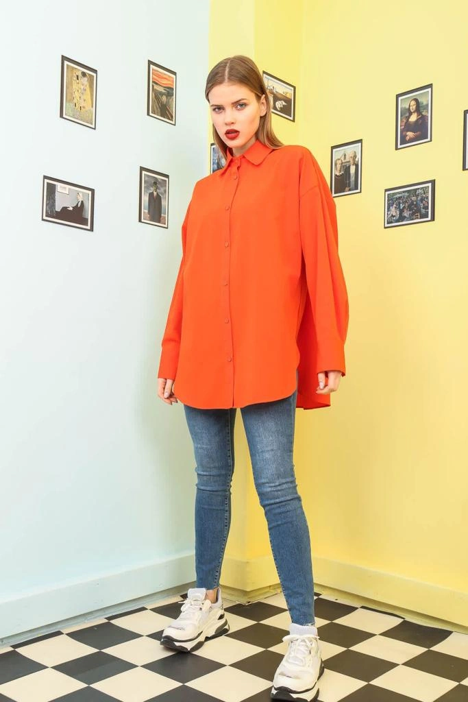 Pullaps Kadın Oversize Turuncu Gömlek
