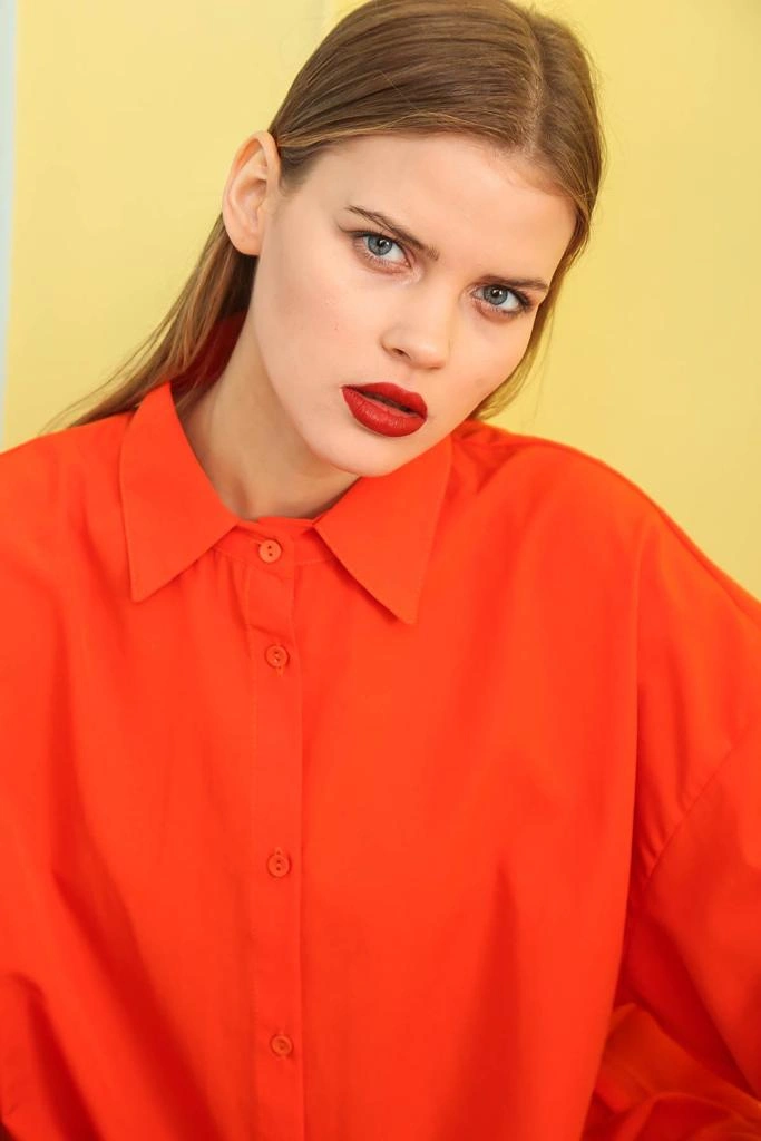 Pullaps Kadın Oversize Turuncu Gömlek
