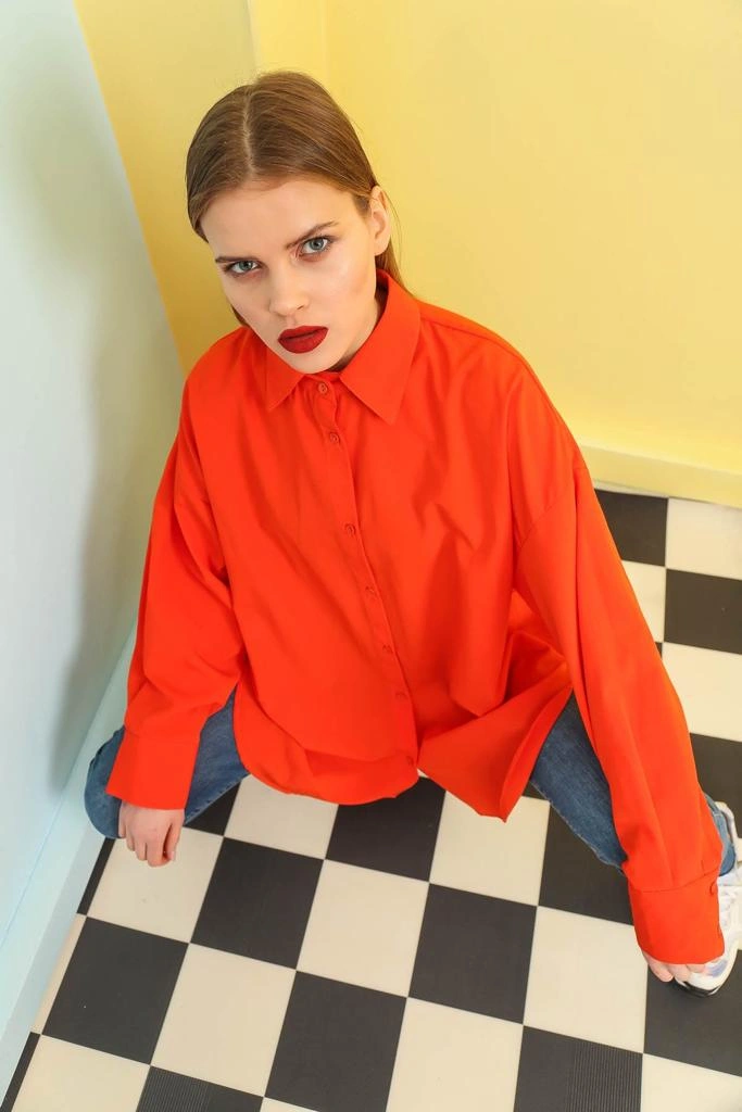 Pullaps Kadın Oversize Turuncu Gömlek