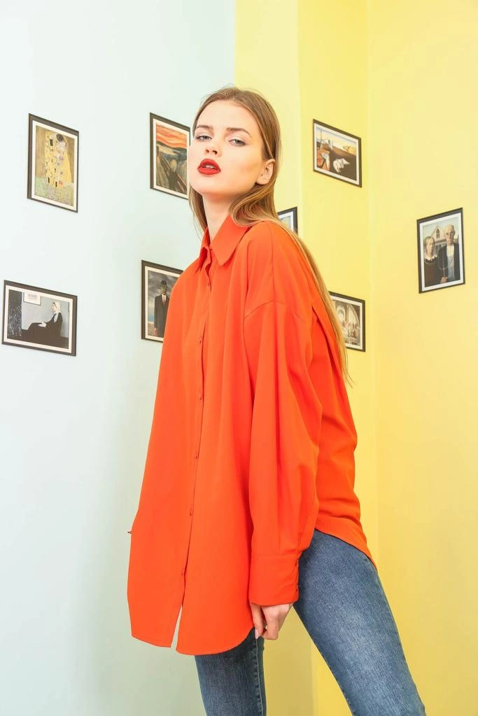 Pullaps Kadın Oversize Turuncu Gömlek