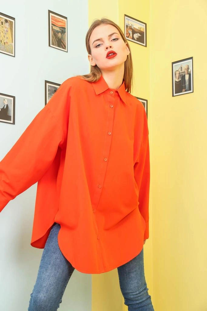 Pullaps Kadın Oversize Turuncu Gömlek