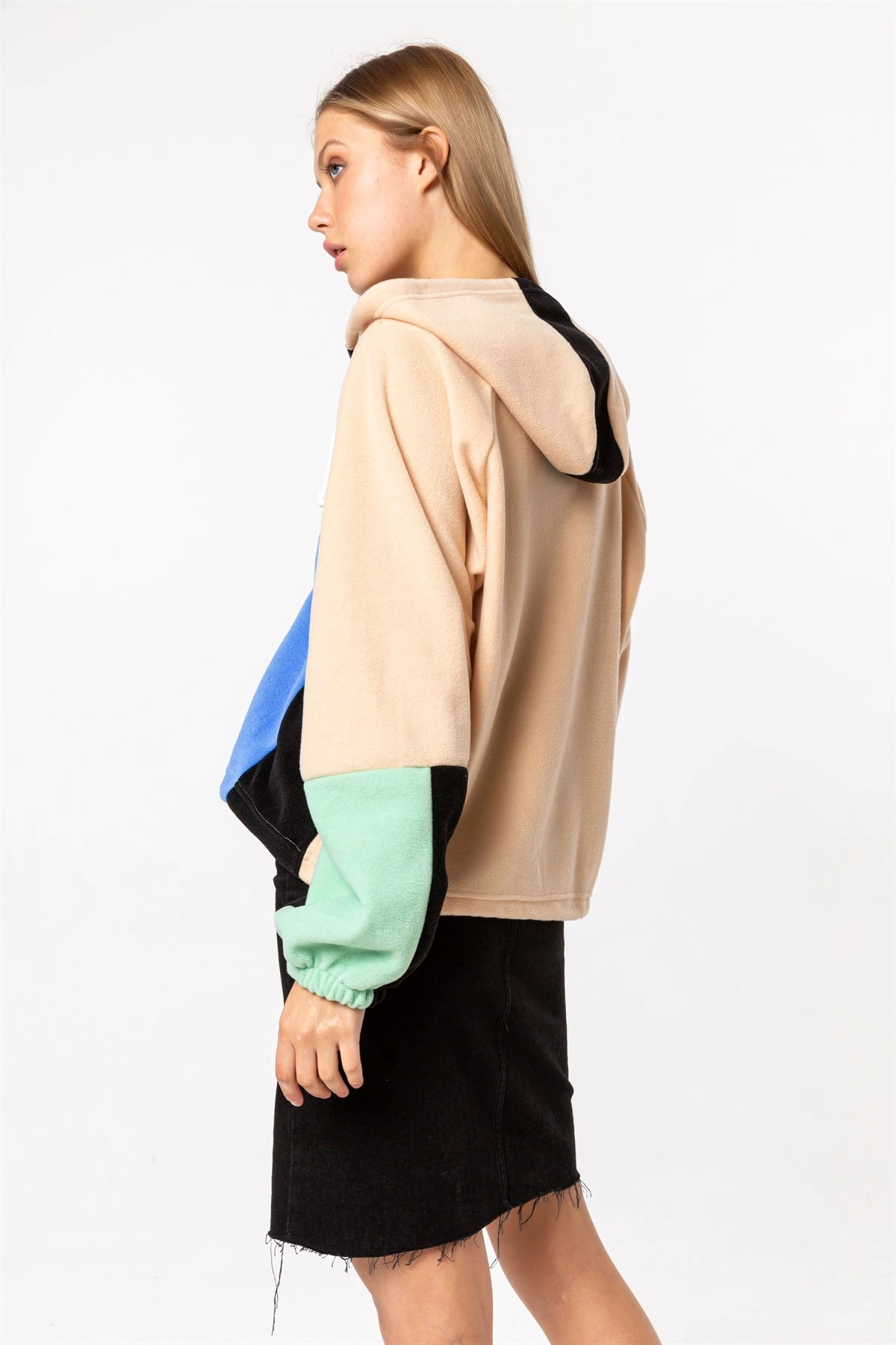 Pullaps Kadın Renkli Fermuarlı Kapişonlu Polar Sweatshirt