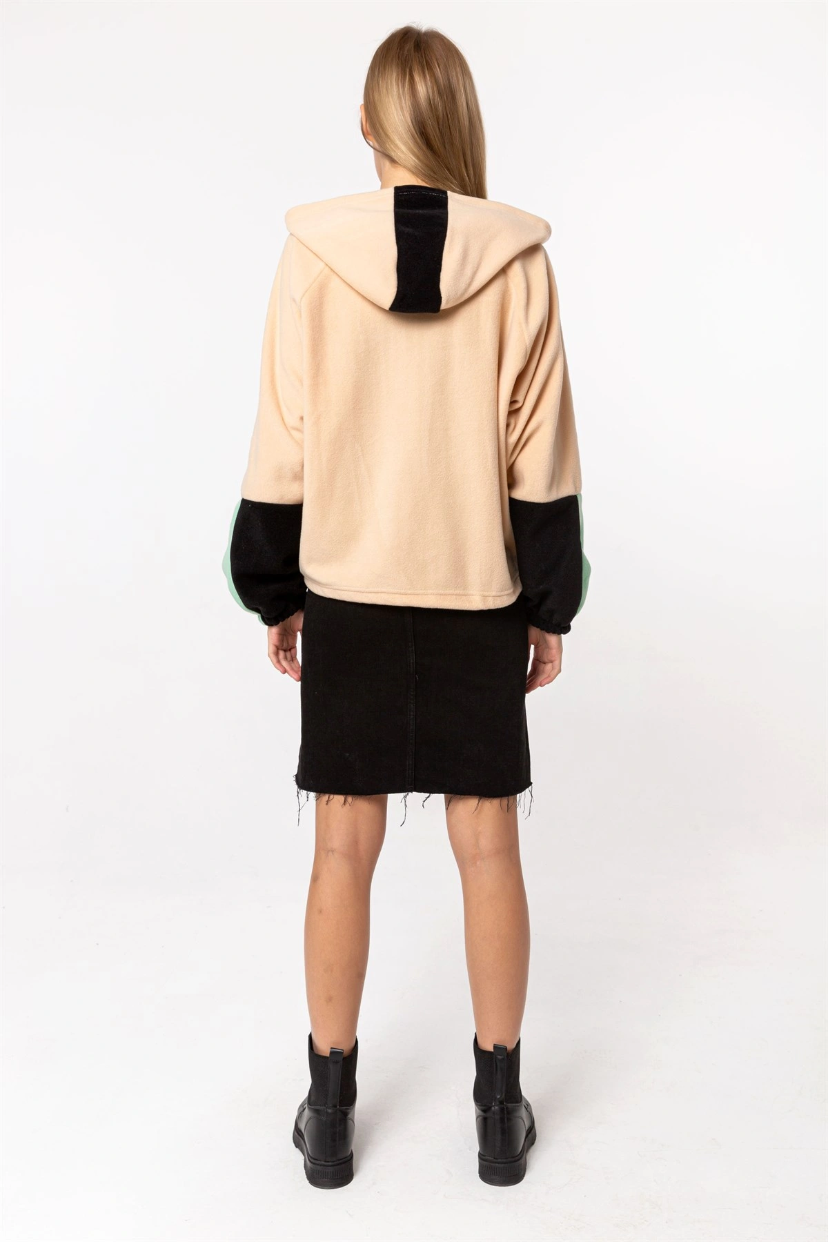 Pullaps Kadın Renkli Fermuarlı Kapişonlu Polar Sweatshirt