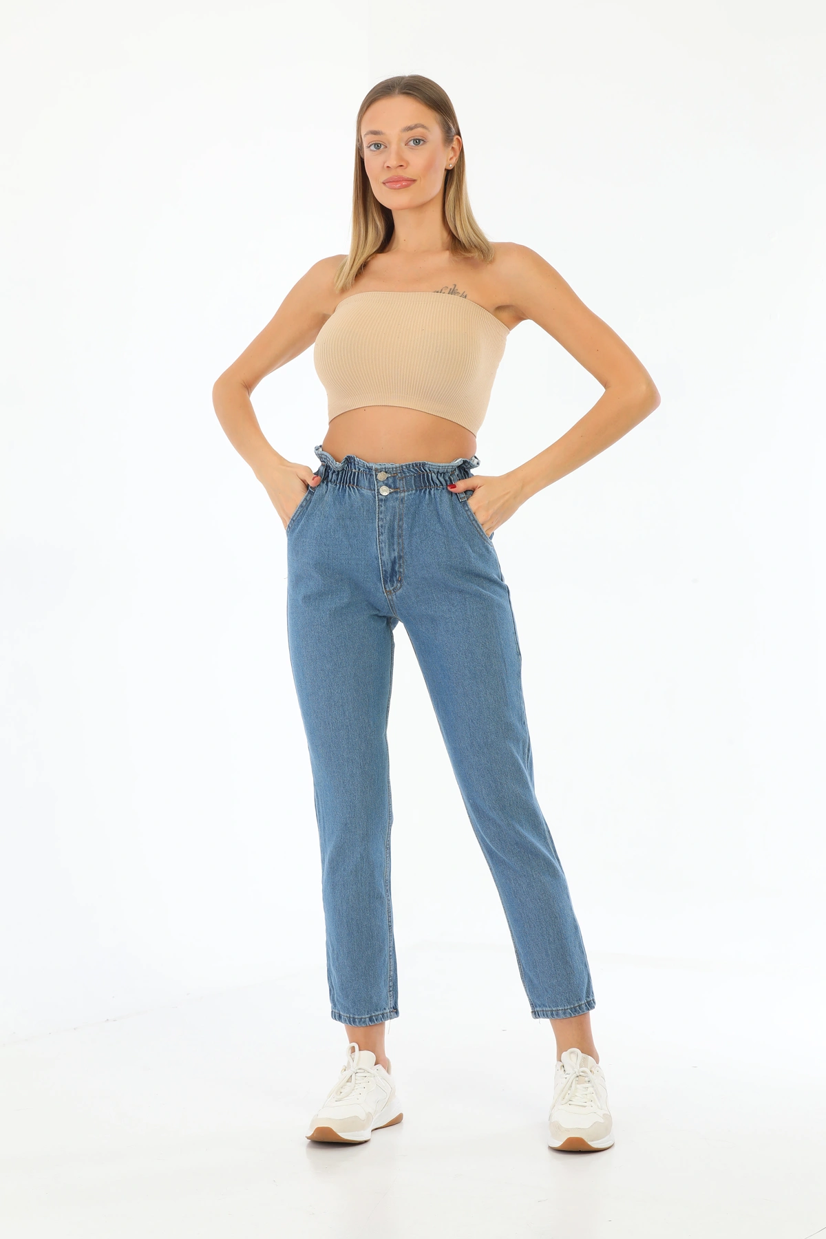 Pullaps Kadın Beli Lastikli Mom Jean