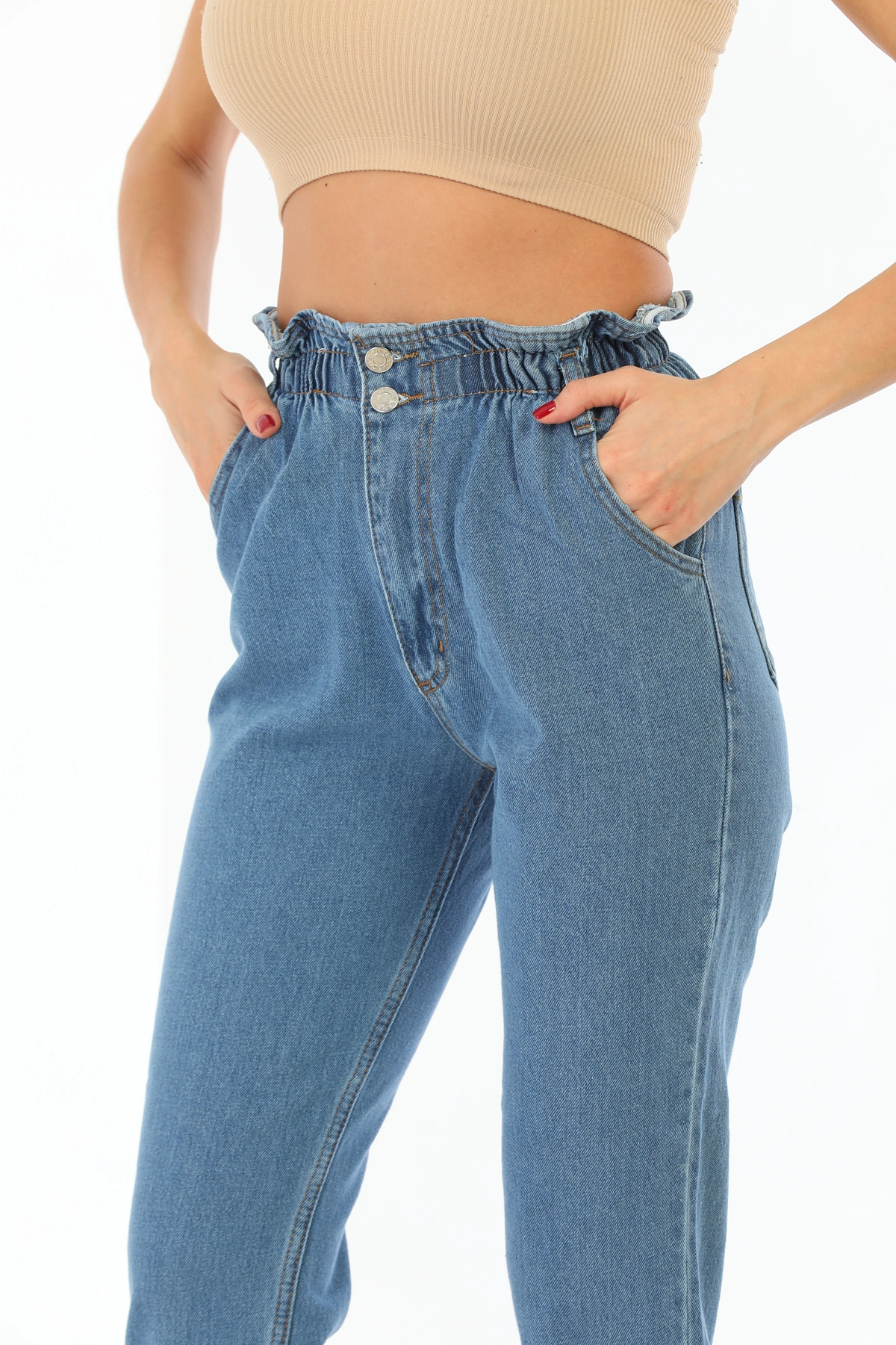 Pullaps Kadın Beli Lastikli Mom Jean