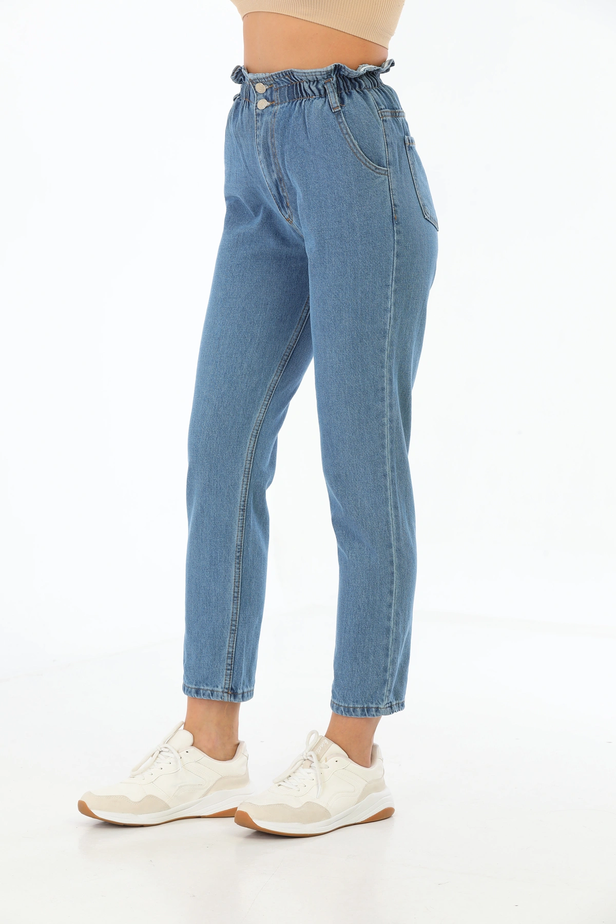 Pullaps Kadın Beli Lastikli Mom Jean