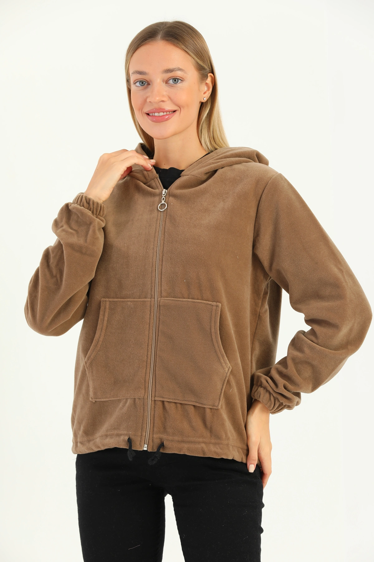 Kadın Fermuarlı Polar Hırka Ceket