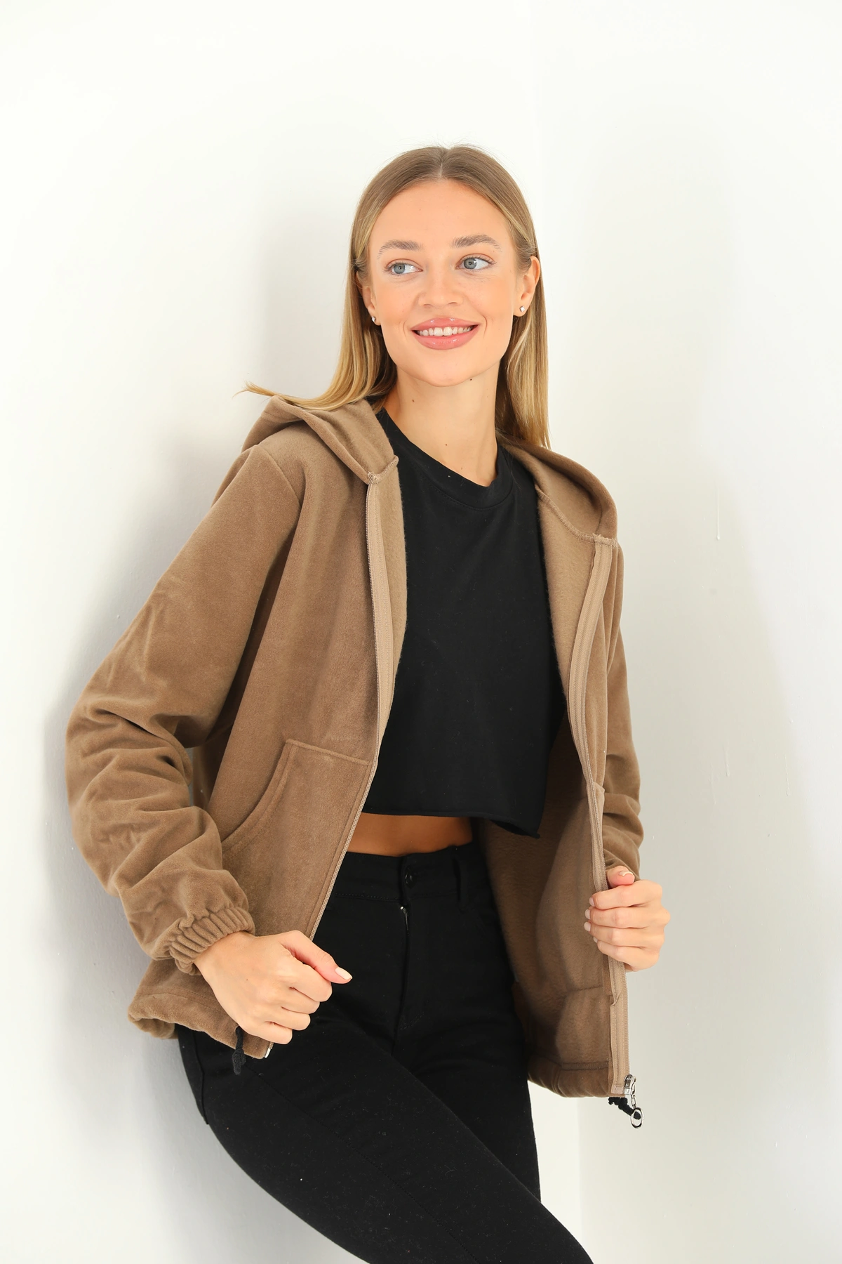 Kadın Fermuarlı Polar Hırka Ceket