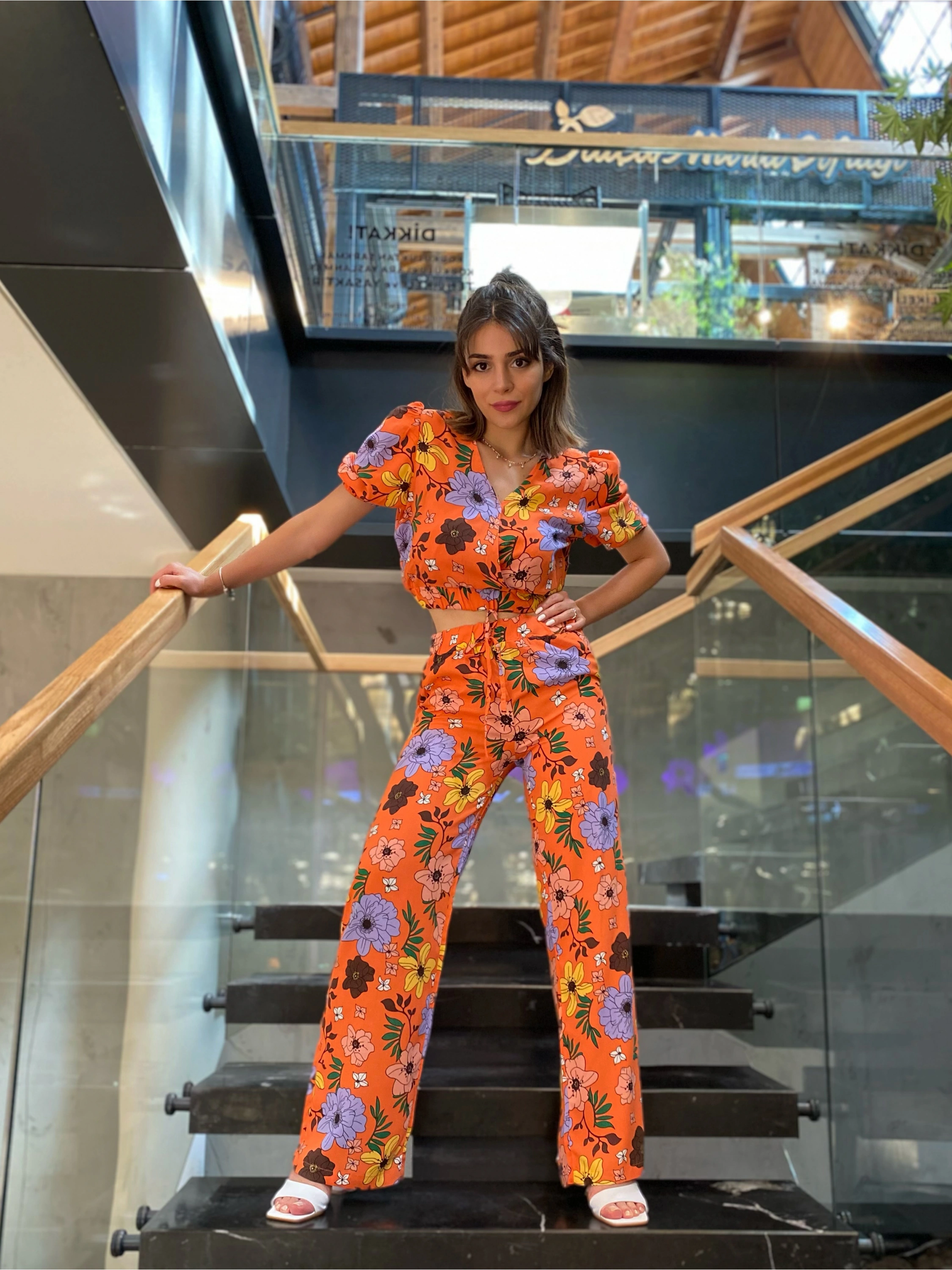 Croplu çiçekli ikili takım