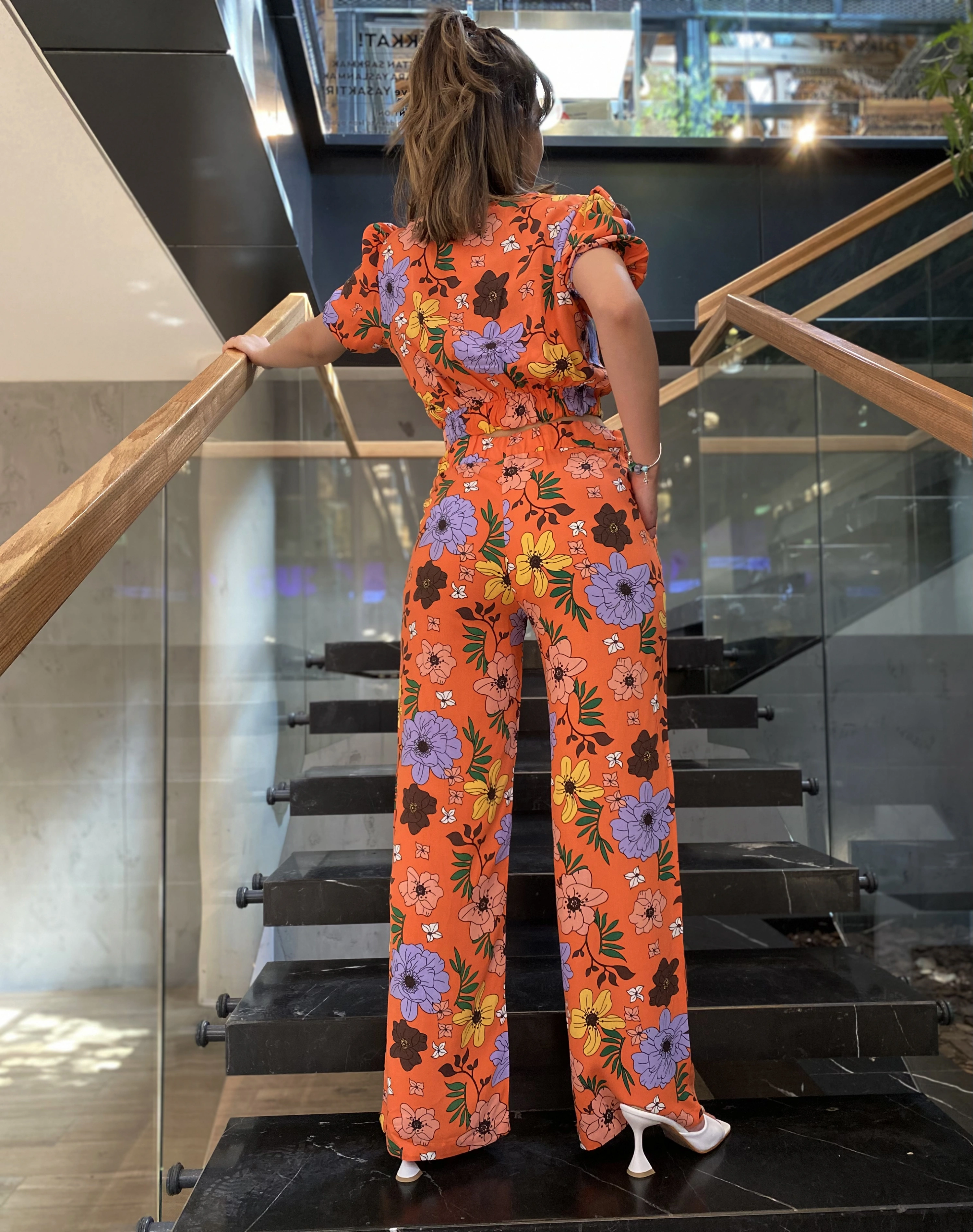 Croplu çiçekli ikili takım