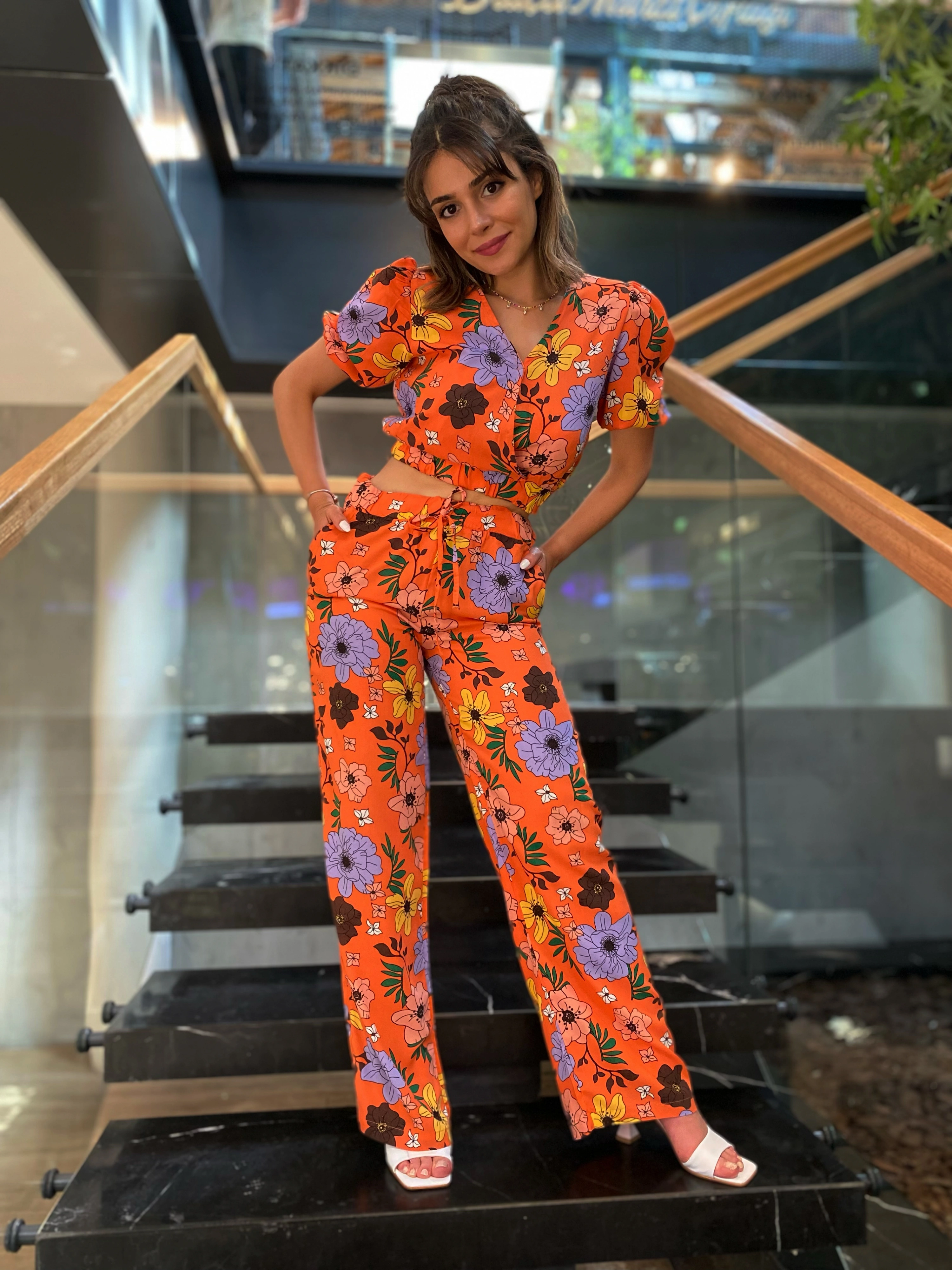 Croplu çiçekli ikili takım