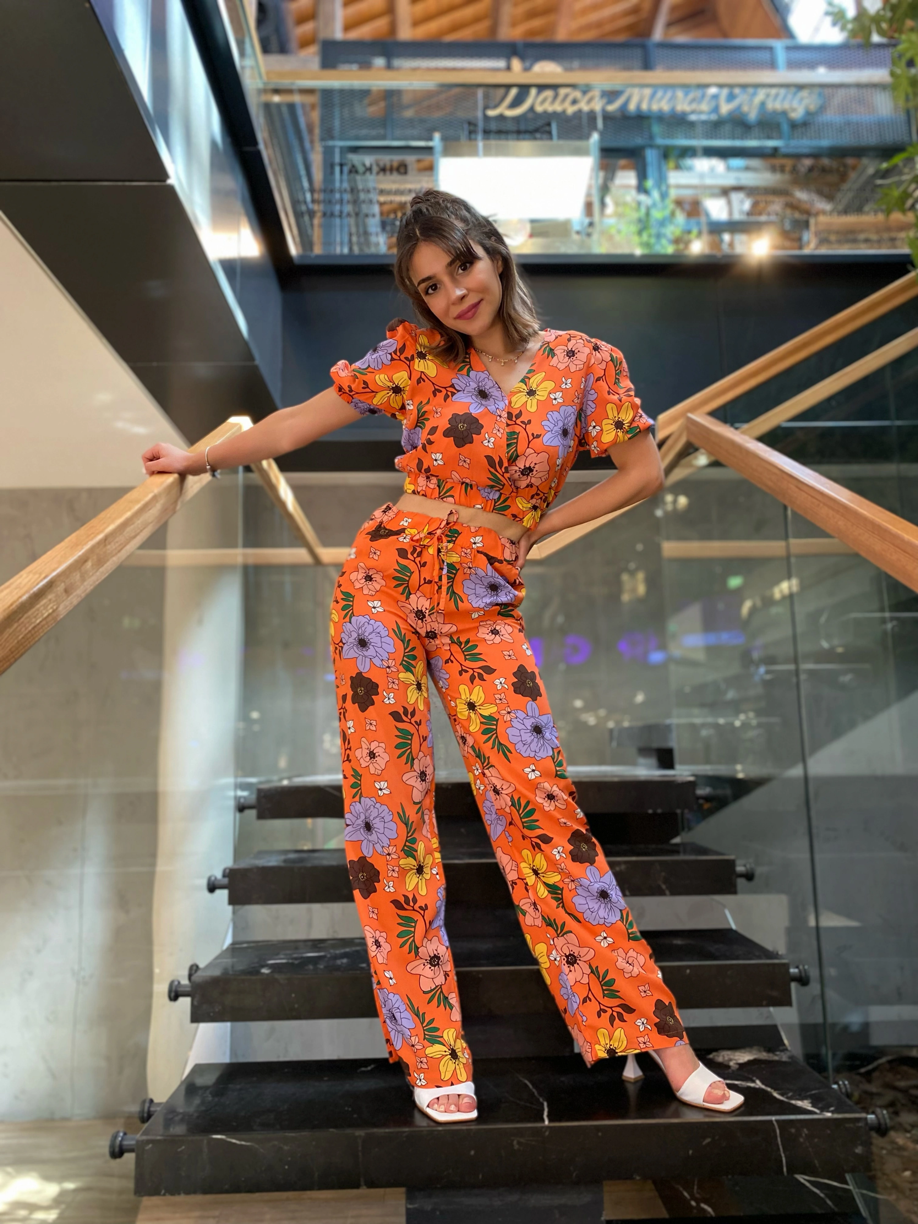 Croplu çiçekli ikili takım