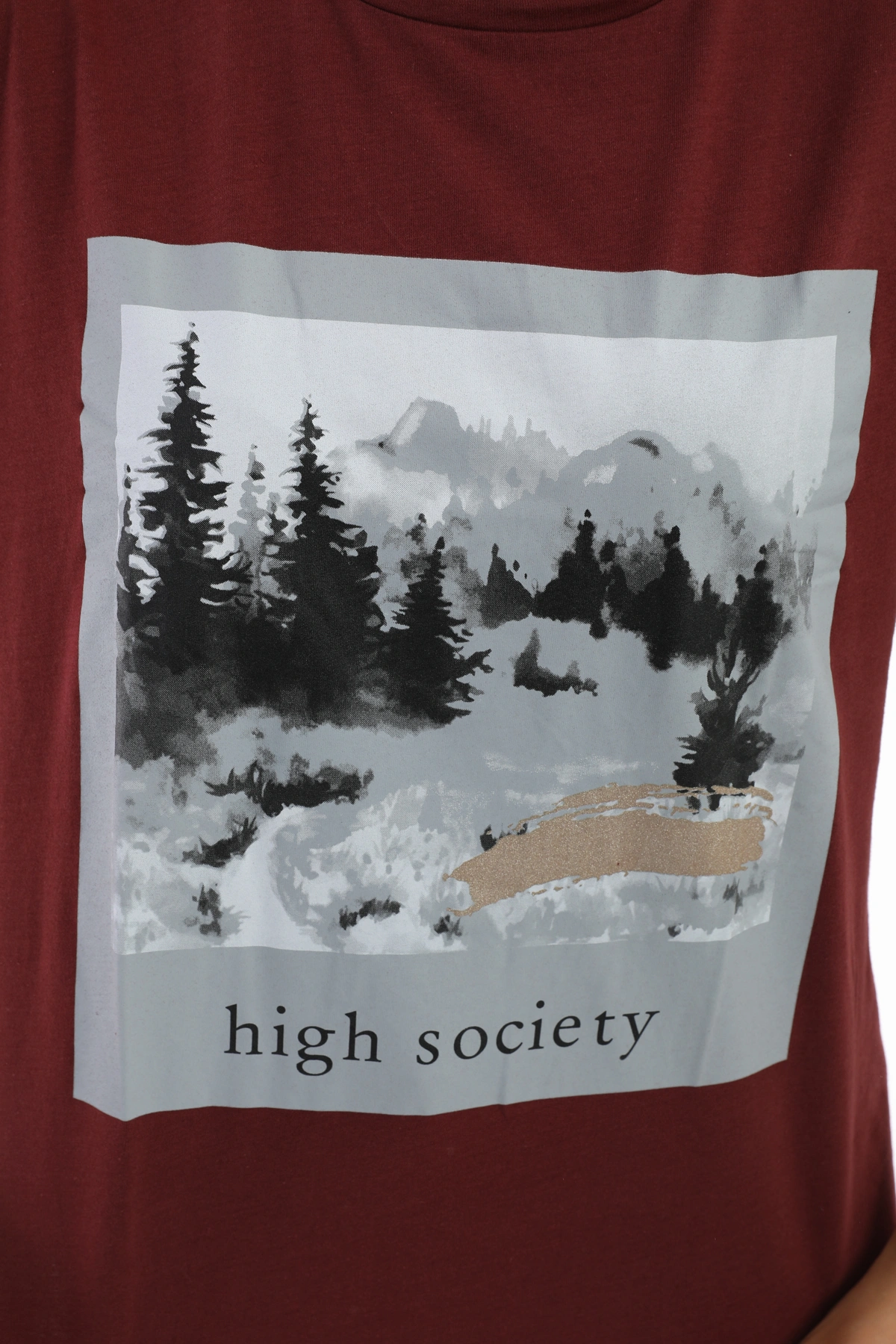 Oversize Baskılı Bordo Tişört