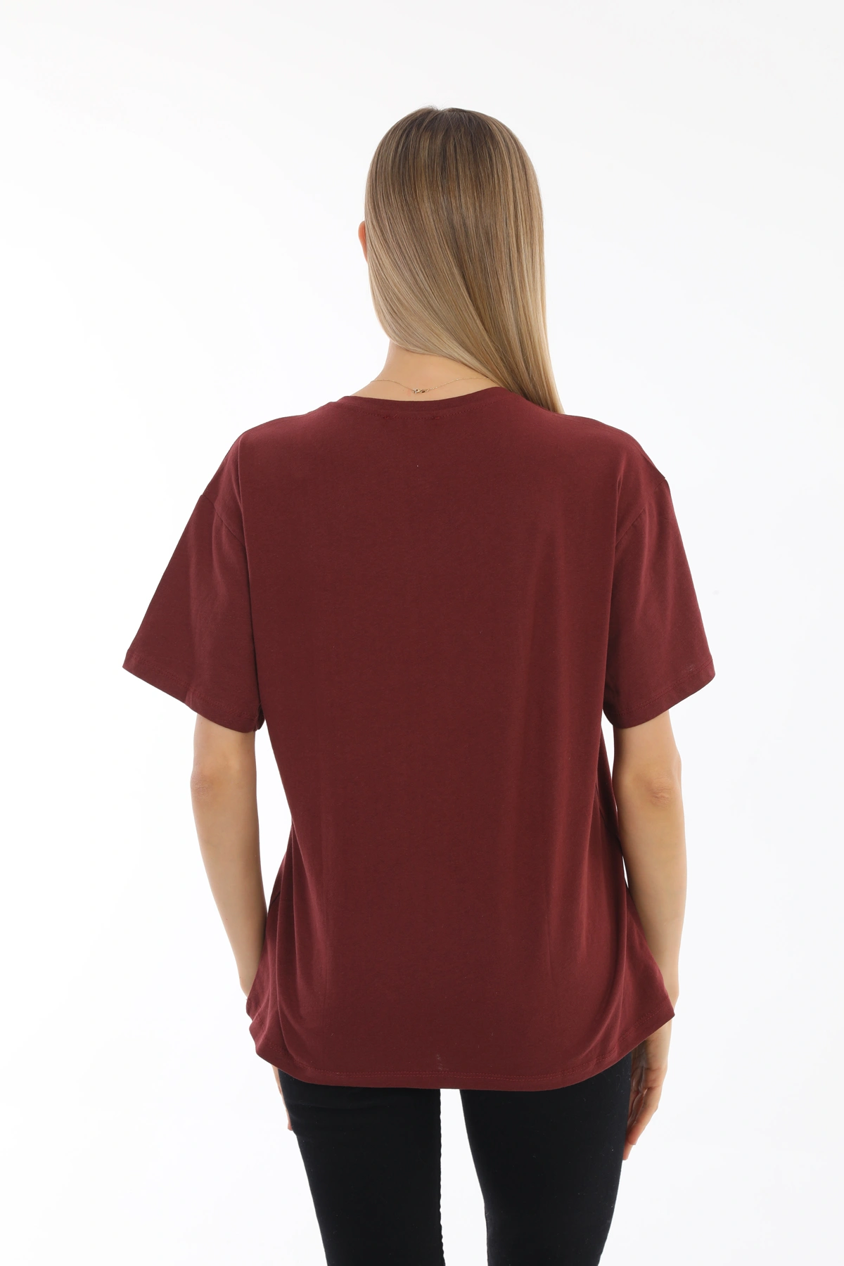 Oversize Baskılı Bordo Tişört