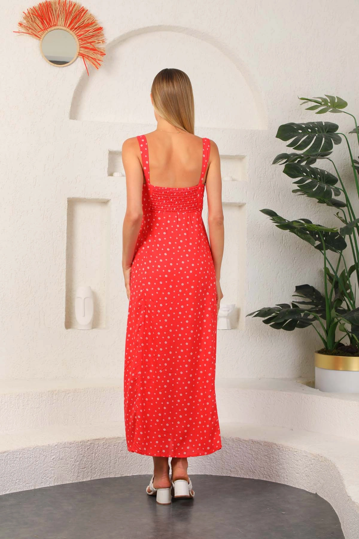 PULLAPS Ön yırtmaçlı askılı çiçekli elbise