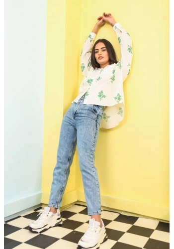 Pullaps Kadın Oversize Çiçek Desenli Gömlek