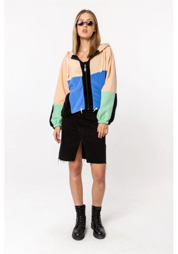 Pullaps Kadın Renkli Fermuarlı Kapişonlu Polar Sweatshirt