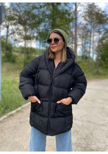 Kadın Oversize Yarasa Kol Jel Dolum Kapüşonlu Şişme Mont