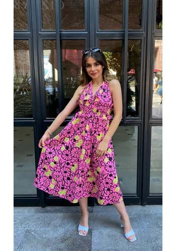 Boyundan Bağlamalı Gipeli Elbise