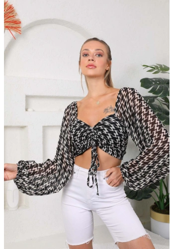 Önü Tünelli Astarlı Şifon Crop