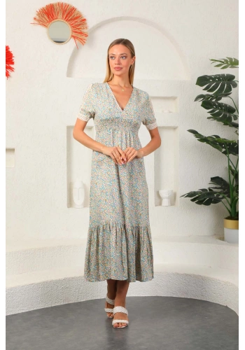 PULLAPS Omzu kol ucu dantelli çiçekli elbise